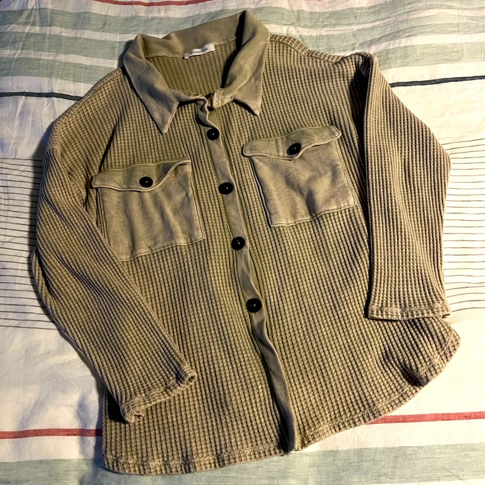 Waffle knit button up